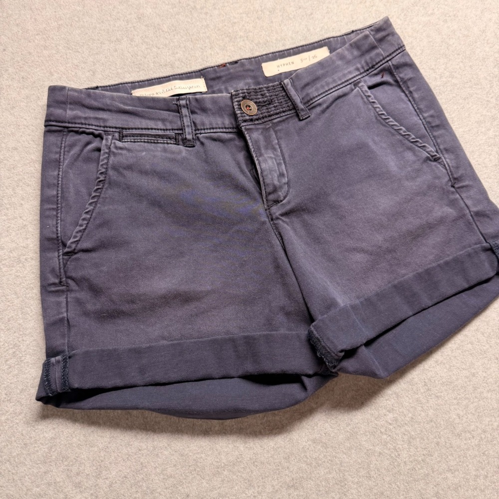 Pilcro and the Letterpress Hyphen Chino Shorts Navy Grey Size 26 Cuffed Summer - Picture 2 of 8